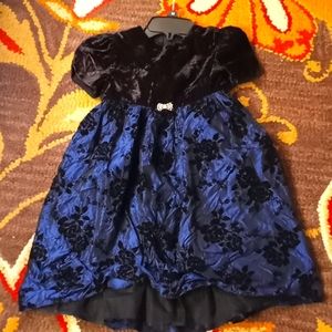 Jessica McClintock girls velvet and taffeta dress size 5 blue and black